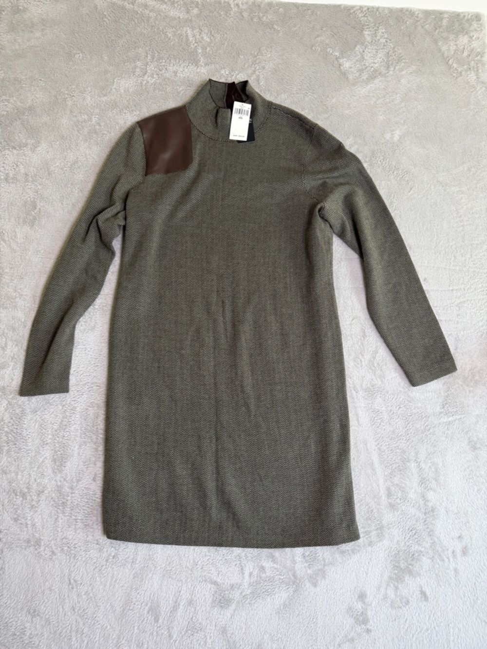 Lauren Ralph Lauren Faux-Leather-Trim Merino Wool Sweater Dress XXL NWT $265 - Picture 3 of 4